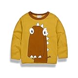 PANCY 子供服 春秋 長袖 Tシャツ トレーナー 丸い襟 男の子 女の子 可愛い 動物柄 恐竜 トナカイ キリン きつね(120cm,ダークイエロー)