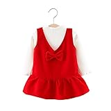 ベビー服 女の子ワンピース 子供服 Pojour 冬秋 防寒 リボン付きドレス 可愛い２セットドレス オシャレ 綿 通園 発表会 旅行 記念日 プレゼント 赤