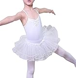 （ Angel Kids ） バレエ 練習用 レオタード 衣装 キッズ ジュニア サイズ レース チュチュ フリル ダンス (ホワイト, 120㎝) …