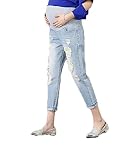 [シダーエイト] マタニティ ボトム 可愛い お洒落 ファッション ビンテージ クラッシュ カッコイイ Gパン 妊婦 服 カジュアル トレンド 美脚 ダメージ ジーンズ (L)