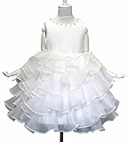 ドリーム企画 子供ドレス 発表会d-0056 ラセン状シフォン ホワイトドレス パニエ内蔵 (表示サイズ100cm 参考サイズ80-90cm 胸囲54cm 胴囲52cm 総丈50cm)