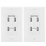 Bestten Quad USB Outlet In-Wall Receptacle 4 High-Speed USB Charging Ports (4.2AMP/21W Total) with W