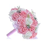 HooMall ウェディング ブーケ アートフラワー 造花 結婚式 豪華 フラワー ロマンチック ローズ かわいい 新婦 花嫁 ニ次会 撮影 披露宴 真珠 花束 室内 装飾 インテリア ファッション用