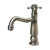 洗面水栓 蛇口 水栓金具 単水栓 クロスハンドル アンティークゴールド（古金） [奥行18×吐水口高8.5cm] INK-0302075H