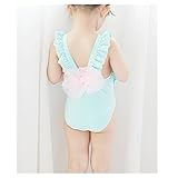 WIN 女の子　水着 可愛いパフ袖　女児水着 キッズ セパレート　リボン　袖なし　かわいい　スイミングウェア (2#, グリーン)