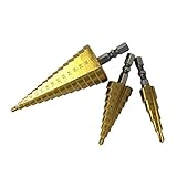 ステップドリル 3本セット チタンコーティング HSS鋼 穴あけ 面取り 穴拡大 タケノコ タケノコドリル HSSステップドリル 工具 六角軸 収納ポーチ付き