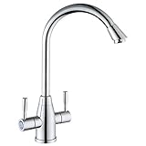 KES L627 真鍮 ダブル レバー キッチン シンク 水栓 回転する吐水口付き 光沢クロームめっき 並行輸入品