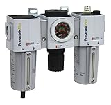 PneumaticPlus PPC4-N04BD-Q1 Compressed Air Filter Regulator Lubricator Combo 1/2" NPT, 5 Micron, Met