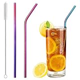 ストロー 2本 ステンレス ストロー 洗浄ブラシ付 繰り返し使える エコ マイストロー ストロー 細い 口径6mm×長さ210mm (カラー)