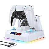 OIVO VGA DESIGN PS5 コントローラー 充電スタンド 2台同時急速充電 置くだけ充電可能 過充電防止 LED指示ランプとRGBライト付き USB-Cケーブル付属 PS5 周辺機器 ホワイト