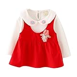 【SEBLES】ベビー服 女の子 女子 ワンピース ドレス 無地 兎 うさぎ マスコット シャツ 襟 スカート 花 フラワー 0歳 1歳 2歳(レッド,100cm)