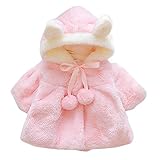 Milkiwai ベビー防寒ジャケット 秋冬 女の子 かわいい耳 フード付き ふわふわ リボン付き 厚手コート コットン 韓国風 size 70 (ライトピンク)