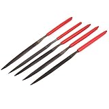 uxcell　ヤスリ　カッターファイル　ハンドツール　赤いプラスチックコートハンドル　3mm x 140mm　5本入り