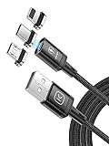 Kuulaa 磁気充電ケーブル 3.3フィート 3イン1 QC 3.0 3A 高速充電コード ナイロン編組磁気電話充電器 磁気USBケーブル マイクロUSB Type C iProductとスマートデバイスに対応