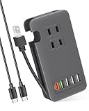 素直な虹 電源タップ USB付きType-C PD USB コンセント USB-C 【USB-C PD 急速充電ポート・QC急速充電 ポート・３USB-Aポート・３ACコンセント・PSE認証済・ケーブル収納式】急速充電 延長コード USB C-C ケーブル付き AC1400W出力 iPad iPhone Xperia Galaxyなど対応