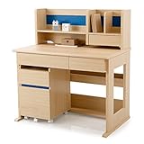 LOWYA （ロウヤ） 学習机 本棚収納 ランドセル収納 木目調 スライドレール コードスリット付 大人なっても使える ツートーン 幅100cm ナチュラル/ブルー おしゃれ 新生活