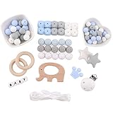 Mamimami Home 歯固め 噛むおしゃぶり DIY セット シリコンスター クリップ 木製象 針編みビーズ 手作りおもちゃ 看護ネックレス 生産お祝い「FDA認可済」「BPAフリー」