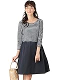 Angeliebe エンジェリーベ マタニティ ワンピース 授乳口 付 先染め ボーダー × タイプ ライター スカート ドッキング ワンピ 妊婦服 産前 産後 アジャスター調節可 （LOVEMIC）