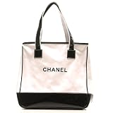 CHANEL COSME　シャネルコスメ　 トートバック バイカラー切替 キャンバス地×エナメル ホワイト×ブラック 文字ロゴ [並行輸入品]