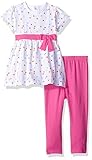 Bon Bebe Baby Girls' 2 Piece Short Sleeve Dress and Legging Set Fushia Bow/Polkadots 12 Months [並行輸入