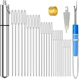 KYUEWRT 25 Large Eye Embroidery Needles-5 Sizes Big Eye Hand Sewing Needles in Aluminum Storage Tube
