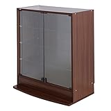 【福袋】【地球家具】コレクションラック「ワイド」新シリーズセット 幅83cm 奥行39cm 【正規品】[鍵付きコレクションケース] [耐震]（開き戸 ロータイプ本体+背面ミラー1枚+LEDセット） ブラウン