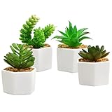 4のセット人工多肉植物inホワイトセラミックプランター六角ポット