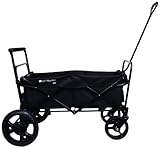 GO-GO BABYZ FOLDING WAGON STROLLER CART with Push Handle and Rear Foot Brake, black by Go-Go Babyz
