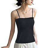 [Reyika] カップ付きキャミソール レディース チューブトップ ストラップ取り外し可能 柔らかい 快適 肌優しい キャミソール インナー トップス (S, ブラック)