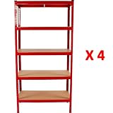 4x Heavy Duty Metal Racking 5 Tier Garage Storage Shelf Unit Shed Racks Red
