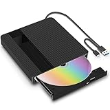 外付けDVD/CDオプティカルドライブ 静音、コンパクト、ポータブル オプティカルドライブ DVD/CDプレーヤー typeC/USB3.0 超高速転送、超高速読み込み Windows/Linux/Mac対応 ケーブル内蔵 日本語取扱説明書 (ブラック)付属。