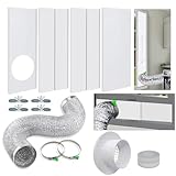 窓用ダクトパネル 衣類乾燥除湿機用 4 インチ乾燥機通気ホース ウィンドシールド 4枚セット 窓ベントキット ウィンドウアダプタ ほどんと乾燥機タイプ対応可能 調整可能長さ43センチから152センチまで 日本語説明書 (窓用ダクトパネルプレートとアダプターと換気用アルミホース)