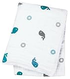 lulujo Baby Muslin Cotton Swaddling Blanket, Baby Whale, 47" x 47" by lulujo Baby [並行輸入品]