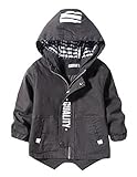 EOZY キッズ ジャケット ボーイズ 男の子 防風 フード付き アウター 春秋 トップス 長袖 コート ショート 子供服 お出かけ 通園 通学 120 グレー