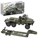 Lopolltty 1:16 フルプロポーショナルRCミリタリートレーラーモデル、5KM/Hミニセミビークル、開閉可能なドア付き、大人、ティーン向けの理想的なギフト(バッテリー2個/アーミーグリーン)