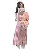 ドレスヌー ワンピース 妊娠服 Vネック ドットプリント 膝下 レディース ピンク XXL