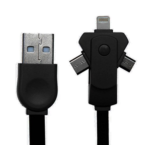 Smart-Japan 3in1 変換ケーブル Lightning+Type-C+Mirco USB汎用充電ケーブル 巻き取り式 急速充電 iPhone,Androidなどほぼすべてのスマートフォンに対応 高品質TPU素材 断線しにくい スマートフォンケーブル (ブラック)