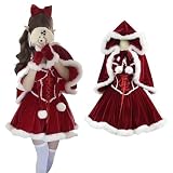 [CR ROLECOS] レッド ワンピース 大きいサイズ レディース 可愛い コスプレ 衣装 お姫様風 モコモコケープ セット ドレス リボン レース 3XL 4XL 5XL 赤 秋冬 写真用 大人 サンタ メイド服 クリスマス コスチューム（タイプ 1、L/XL）