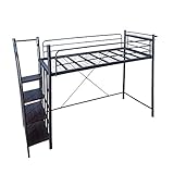 (OSJ)ロフトベッド 階段付き 宮付き システムベッド シングル ベッド 子供 一人暮らし フレームベッド パイプベッド ロフトベッド はしご 便利 新生活 (ブラック)