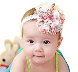 Housweetyホワイトベビー　キッズ 赤ちゃん　カチューシャ　ヘアアクセサリー　ヘアバンド ヘッドバンド レッド花柄レース花　髪飾り 子供服 出産祝い 結婚式 プレゼント ギフト 伸縮性がある 　