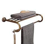 Rozin バスルーム 台所用 タオル ラック アンティーク真鍮 タオルホルダー 棚