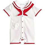 HONEY BLOSSOM ベビー 【 セーラー カラー マリン ショートオール 】 綿 半袖 カバーオール ハーフバースデー フォーマル 衣装 ギフト M010 redwhite-90