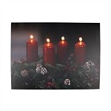 ちらつきLED照明付きCandle Wreathクリスマスキャンバス壁アート12 " x 15.75 "