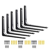 OEEKOI 棚受け 金具 L字型 6本セット 壁掛け 棚うけ 金具 アングルブラケット L型棚受け金具 棚受け ブラケット250mm*200mm (6個入, マットブラック)