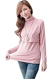 (ベア・ランド ) Bearsland 春秋冬　薄い　ソーラタッチ　タートルネック　長袖　マタニティ　Ｔシャツ　トップス　妊娠服　授乳服　授乳ウェア　ピンク　ＸＬ