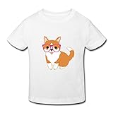 星 ２～６歳子供 男女兼用 半袖 ティー Tシャツ 犬 可愛い 動物 メガネ White 5-6 Toddler