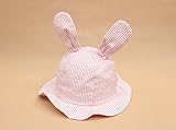 S&C Liveキッズハット 女の子UVcut帽子　ウサギハット　かわいいウサギ耳とリボン付き　紫外線対策 新生児の子供向けキャップ ピンク しま模様 お出かけ帽子　赤ちゃん帽子　超かわいい　100%