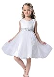 (ラボーグ)La vogue 子供ドレス ガールズワンピース リボン付き お姫様 結婚式 欧米風 発表会 入園式 演奏会 パーティー ふわふわ 無地 (140, A白)