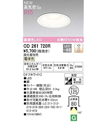 Amazon.co.jp: オーデリック ダウンライト 【OD261736R】【OD 261 736R