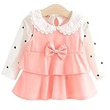 YY-Natuhi ベビー服 子供服 女の子 ワンピース ブラウン 二点セット サロペット スカート トップス 水玉柄 キッズ 新生児 ベビー 長袖 赤ちゃん 綿 秋冬 入園式 レース ふわふわ (8